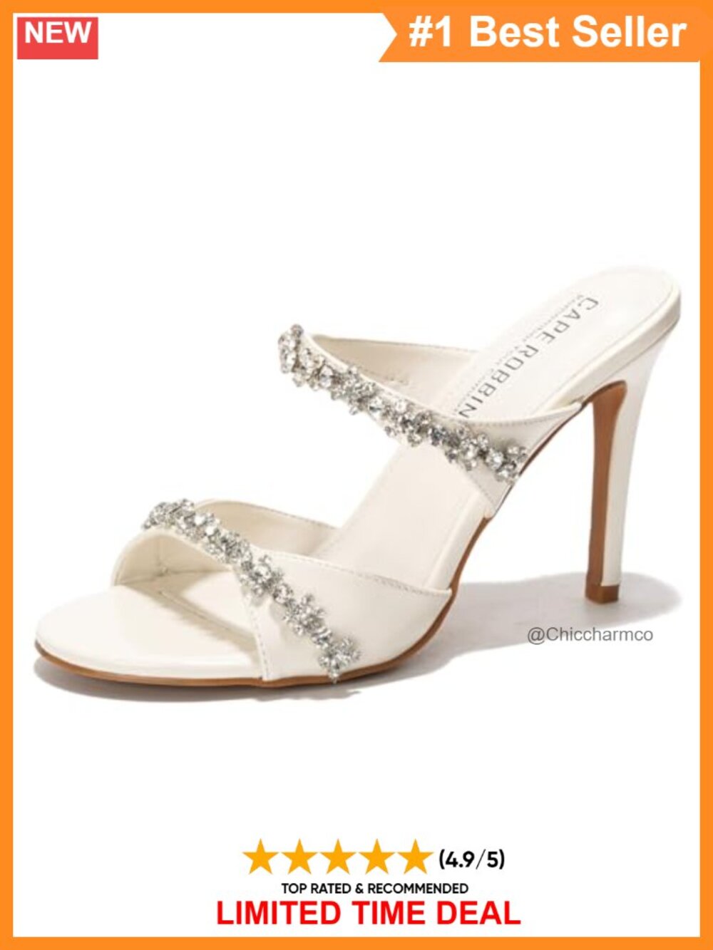 Rhinestone Mule Heels 4 Inch Stiletto Slip On Dressy Sandals